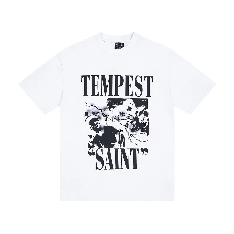 110💰S12# Meichao SAINT white ink direct-injection pure cotton 260g loose short-sleeved T-shirt black, white gray S-XL